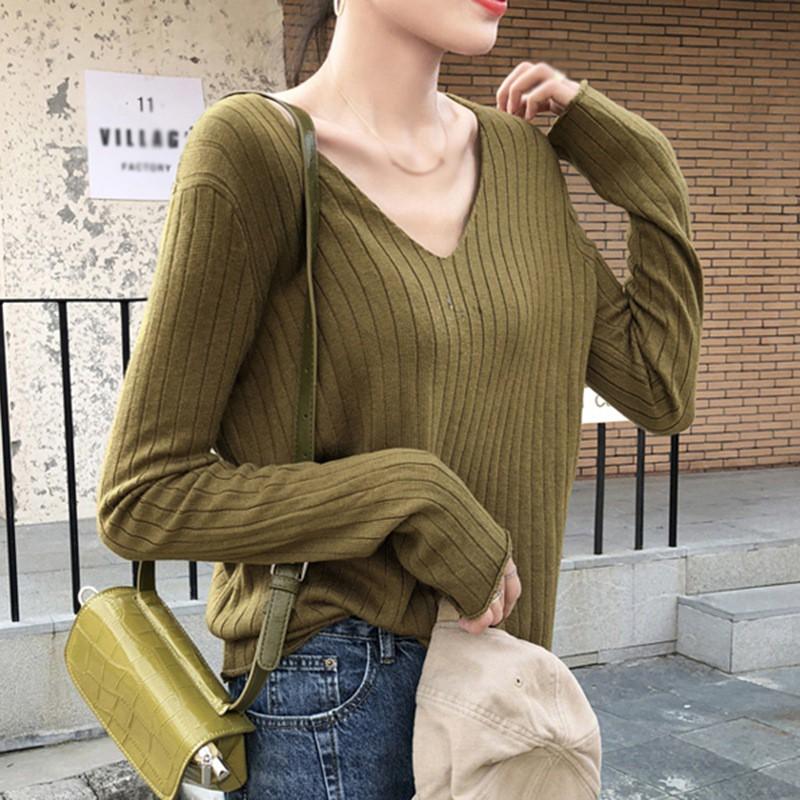 Áo Thun Nữ Tay Dài Cổ Chữ V Dáng Rộng Thời Trang