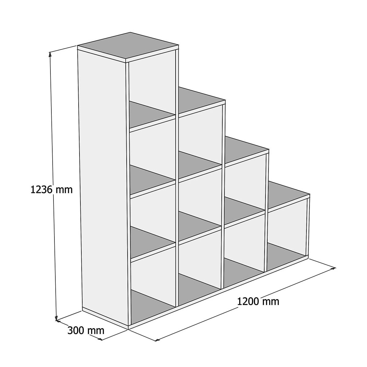 Tủ Sách Gỗ Bậc Thang Lớn SIB Decor Cho Phòng Khách, Phòng Làm Việc, Kích Thước 123.6 x 120 x 30cm