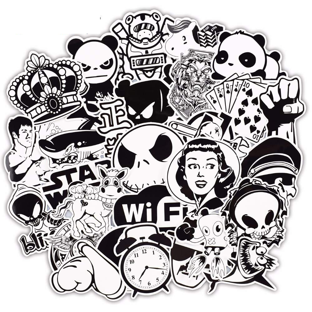 Set 60 sticker Black White Đen Trắng hình dán có ép lụa