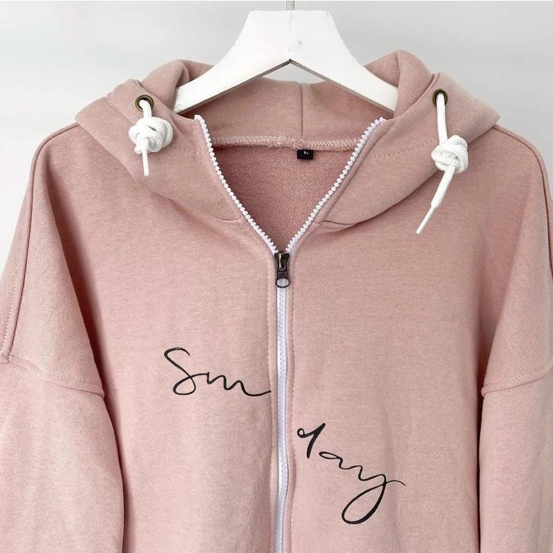 Áo Hoodie Zip Chất Nỉ Ngoại Áo Khoác Nỉ Unisex Form Nam Nữ In Sunday, Áo Khoác Khóa Kéo Áo Khoác Nỉ Ngoại Mềm Mịn In Chữ Sunday Nét Form Unisex Rộng Nam Nữ, Áo Khoác Nỉ Ngoại 2 Màu Hồng-Đen In Chữ Sunday Phong Cách Hàn Quốc