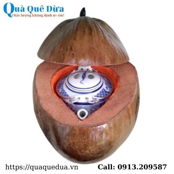 Bình Giữ Ấm Trà Trái Dừa Hoa Văn Lồng Chữ “Phúc Lộc Thọ” Và Bình Trà 400 - 950ml - Sản Phẩm Được Sản Xuất Tại Bến Tre