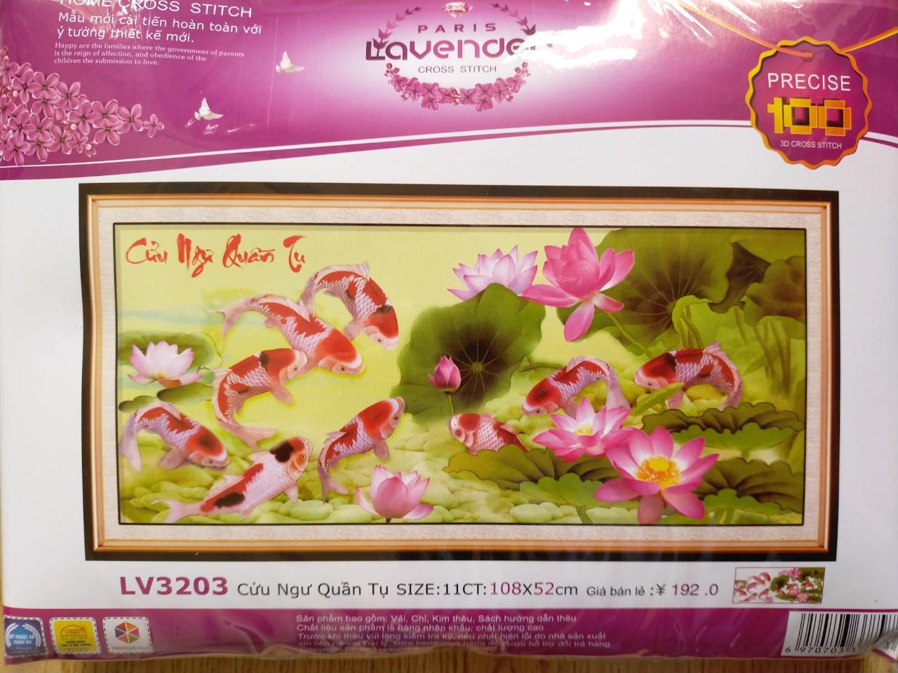 Tranh thêu chữ thập cửu ngư quần tụ LV3203 - 108 x 52 cm - chưa thêu
