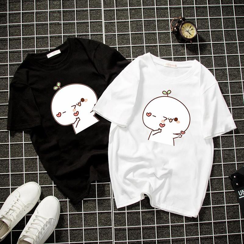 Áo thun form rộng unisex mèo và bạn dễ thương vải dày mịn 2019T22070