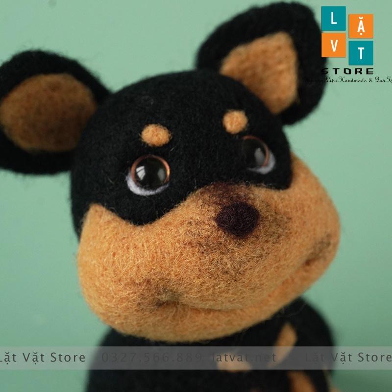 Bộ len chọc chú "Tró" trên ô tô - Needle felting dog - tự làm đồ DIY móc khoá hình chú chó đang ngồi dễ thương
