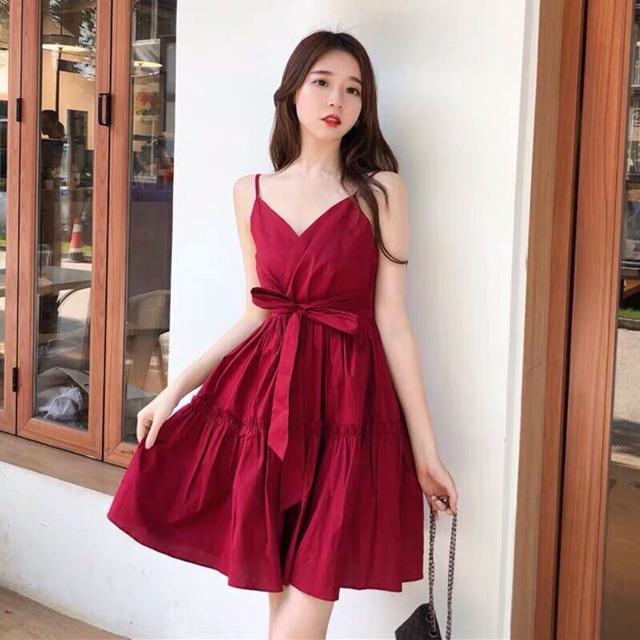 Váy 2 dây thắt nơ dáng xoè_đầm công chúa