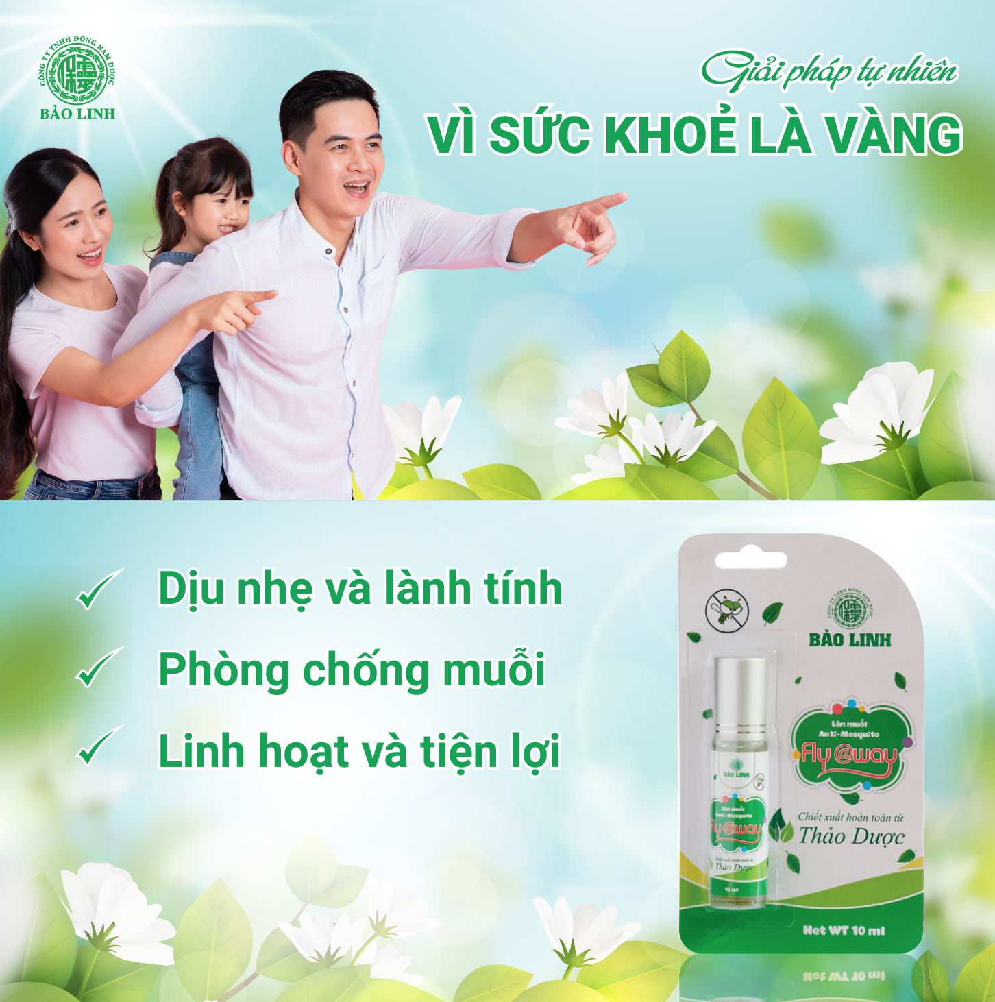 Lăn muỗi Fly@way 10ml - Giúp giảm ngứa do muỗi đốt, côn trùng cắn - Mùi hương bạc hà , Chiết xuất từ Thảo dược thiên nhiên, An toàn cho bé và cả gia đình
