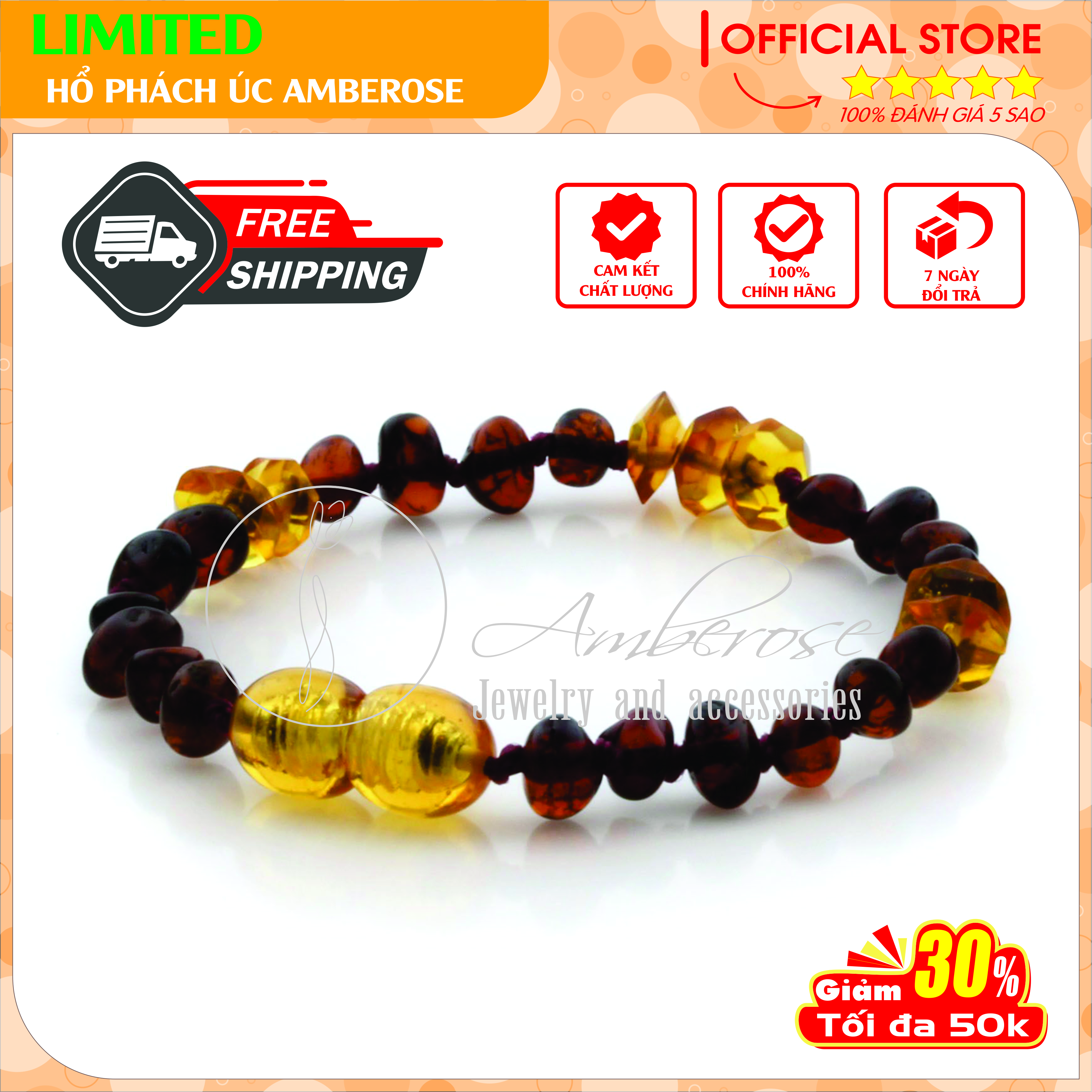 Bộ Vòng Hổ Phách Amber Úc Cho Bé 0 - 10 tuổi SABLMT30