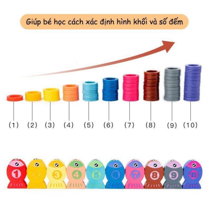 Bộ Bảng Gỗ Câu Cá Và Ghép Hình Học, Chữ Số, Chữ Cái, Phương Tiện cho bé