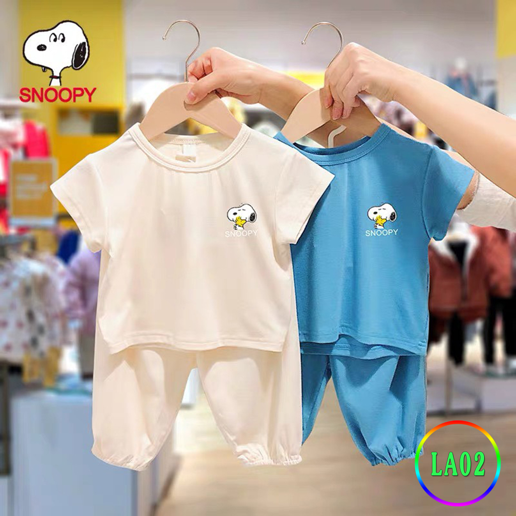 Bộ Thun Lạnh Cho Bé Alibaba Mẫu LA02 Snoopy Thêu Vải Thun Lạnh Loại 1 Mềm Mát Thoải Mái Hàng Chuẩn Đẹp MINKY MOM