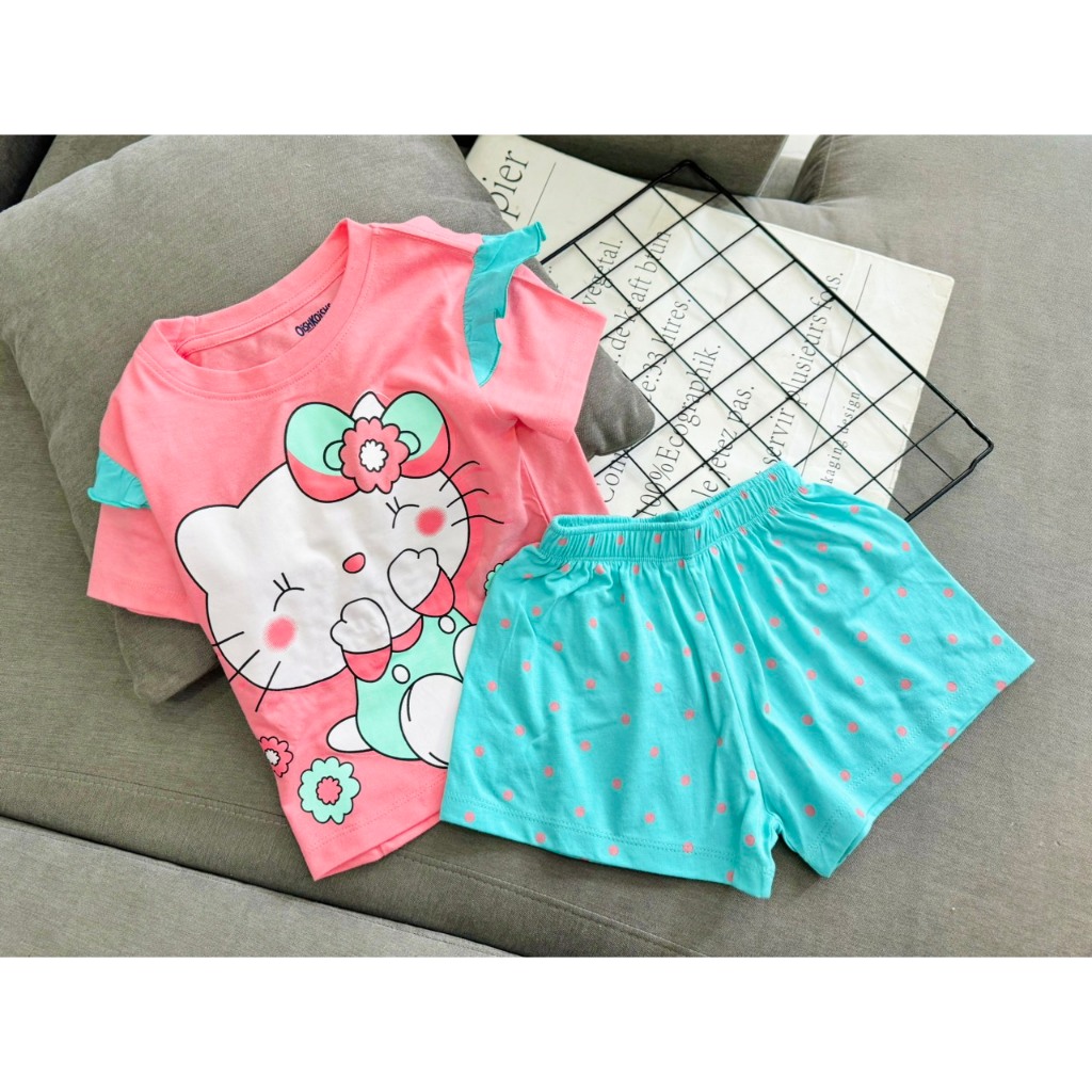 Đồ bộ bé gái, bộ cộc tay mùa hè cho bé gái size 12-40kg chất cotton mềm mịn mát