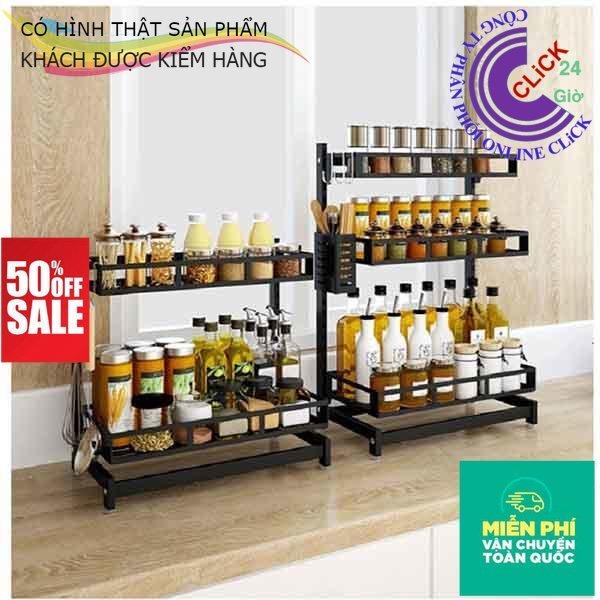 Kệ Gia Vị 2 Tầng 3 Tầng Đa Năng Nhà Bếp Thông Minh Có Ống Đũa Và Treo Dao, Thớt Đầy Đủ Phụ Kiện Sơn 3 Lớp