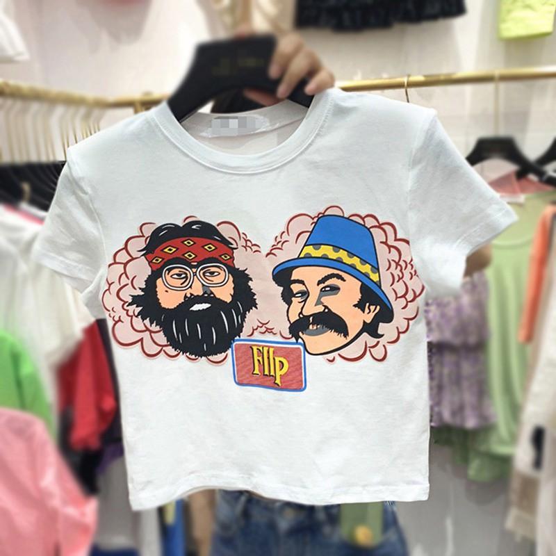 Áo Croptop Tay Ngắn Cổ Tròn In Họa Tiết Thời Trang Phong Cách Hàn Quốc