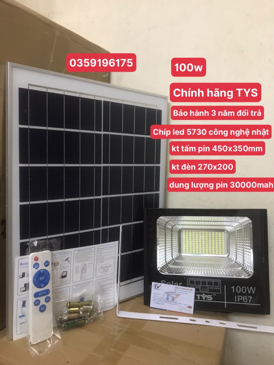 Đèn năng lượng mặt trời đèn pha100W 200W 300W 500W LED vỏ nhôm chống nước thời gian sáng kéo dài