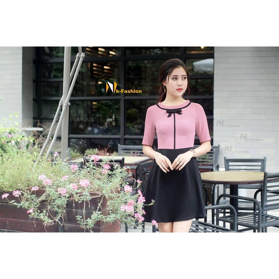 NEW Đầm xòe phối nơ đen V131 thời trang