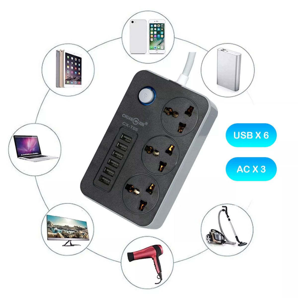 Ổ cắm điện thông minh 6 cổng USB sạc nhanh 4.1A công suất 17W, an toàn chống giật, chống cháy nổ chịu được nhiệt độ 750