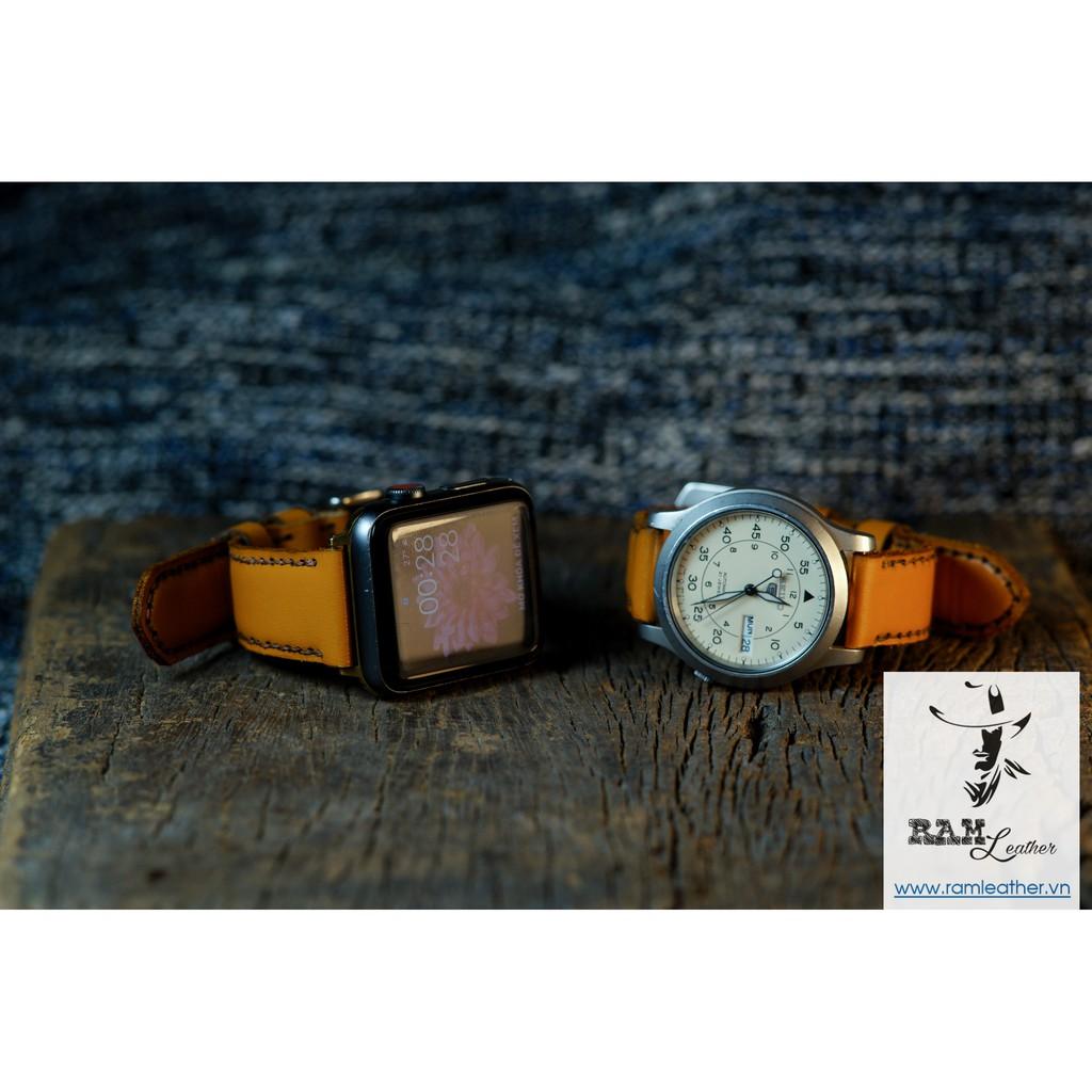 DÂY ĐỒNG HỒ APPLE WATCH DA BÊ VÀNG SÁNG - DA BÊ THẬT - RAM CLASSIC 1988 - RAM LEATHER -
