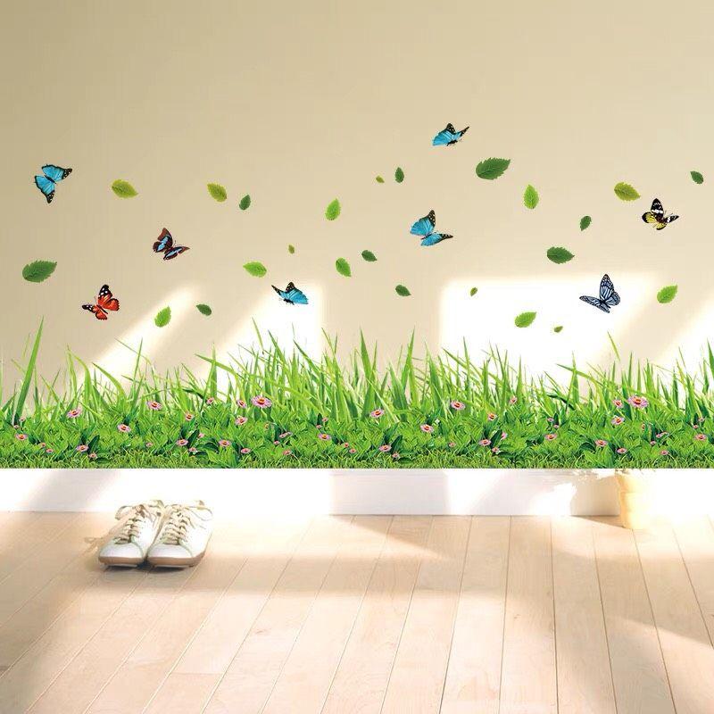 Decal dán chân tường hoa cỏ xanh