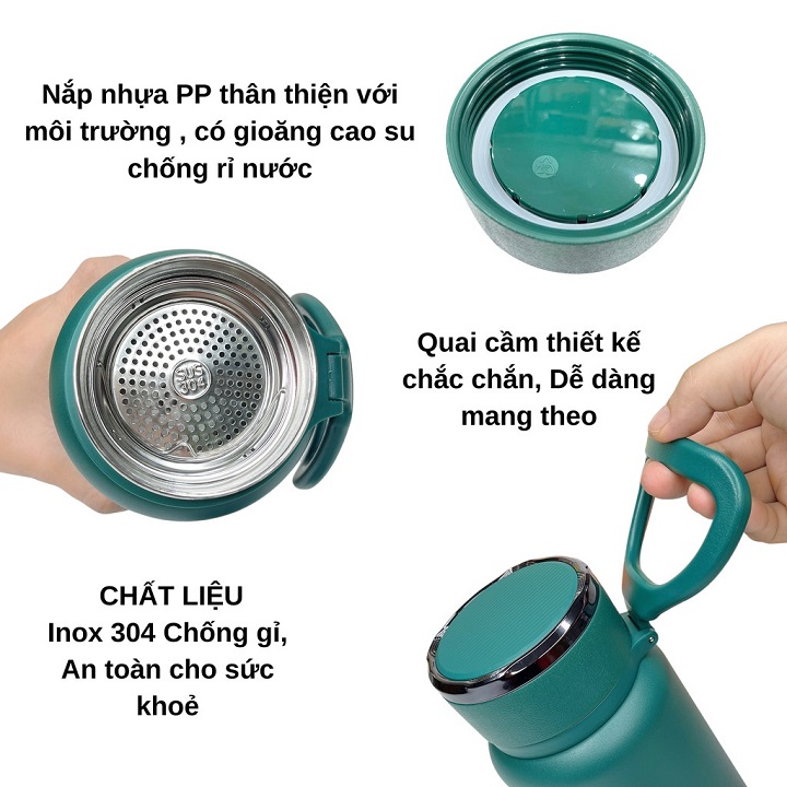 Bình giữ nhiệt inox 304 cao cấp dung tích lớn có móc treo tiện lợi