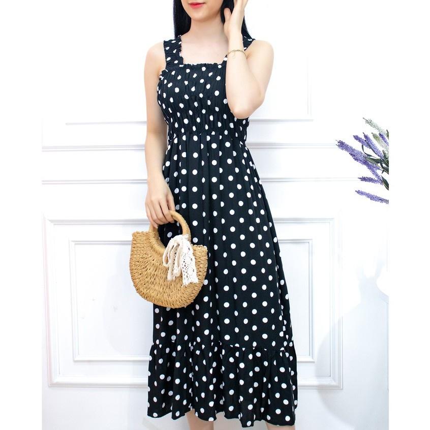 Váy 2 dây dáng suông maxi AMYRA mặc nhà đuôi cá eo bo thun trung niên mọi lứa tuổi trẻ trung đi lịch cao cấp VA037