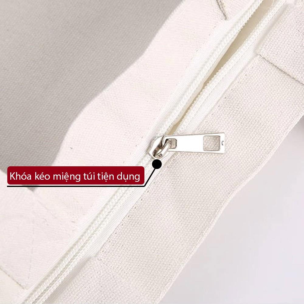 Túi Tote Vải Canvas Stay At Home Có Khóa Miệng Túi