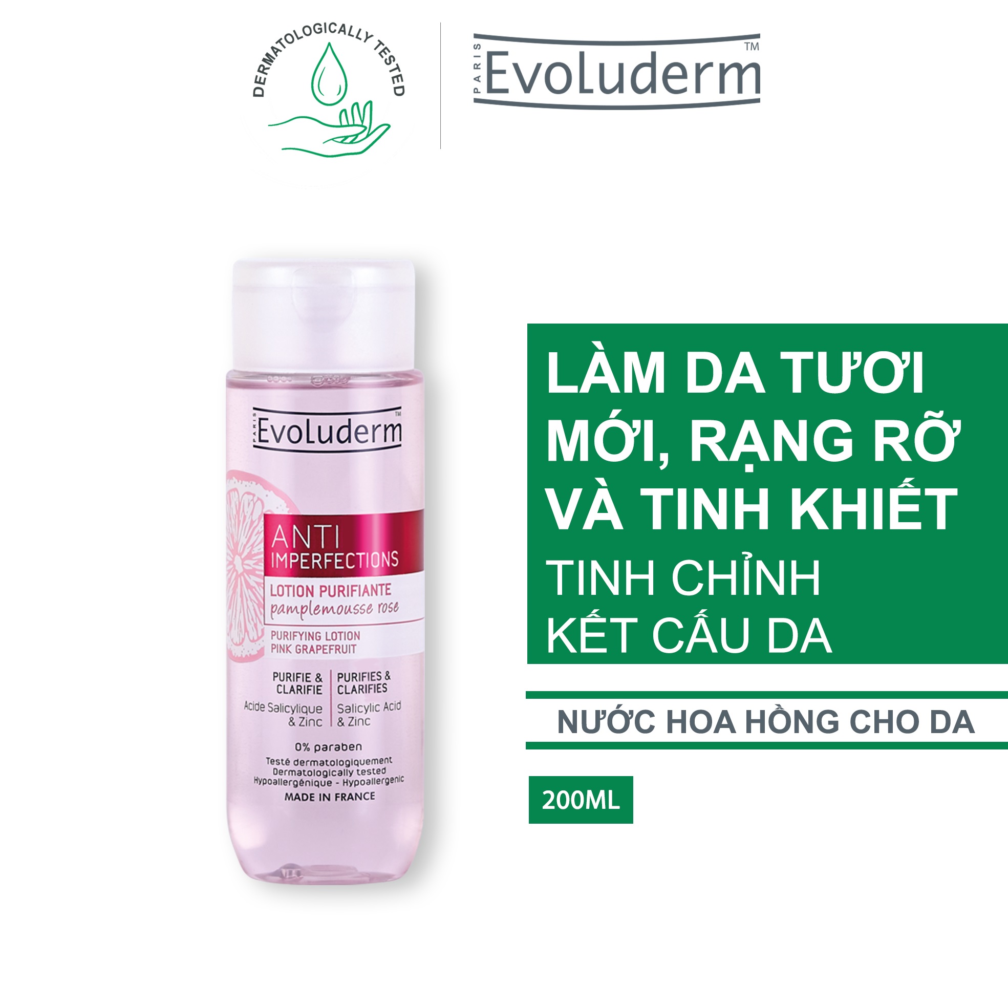 Lotion làm sạch da Evoluderm chứa Kẽm 200ml - 17320