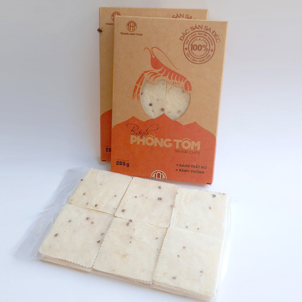 Bánh phồng tôm cao cấp hiệu TRANG ANH TUẤN loại 1 với 70% tôm càng xanh tươi - Đặc sản Sa Đéc