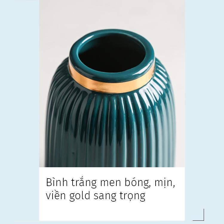 Bình gốm viền gold sang chảnh - bình hoa decor, trang trí nhà cửa