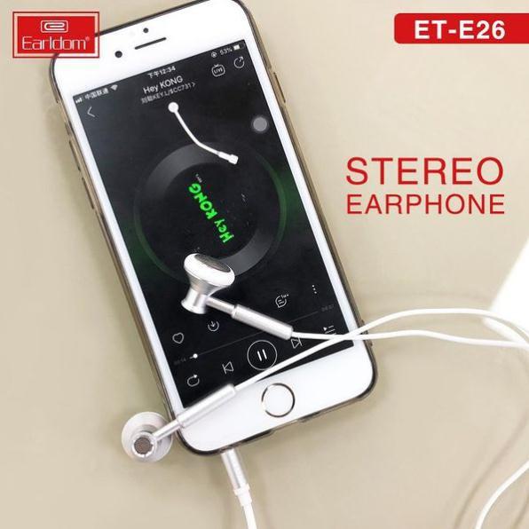 Tai nghe chân tròn 3,5mm Classic Bass mạnh tương thích dành cho Iphone, Samsung, Oppo, Huawei Earldom ET-E26 - Hàng chính hãng