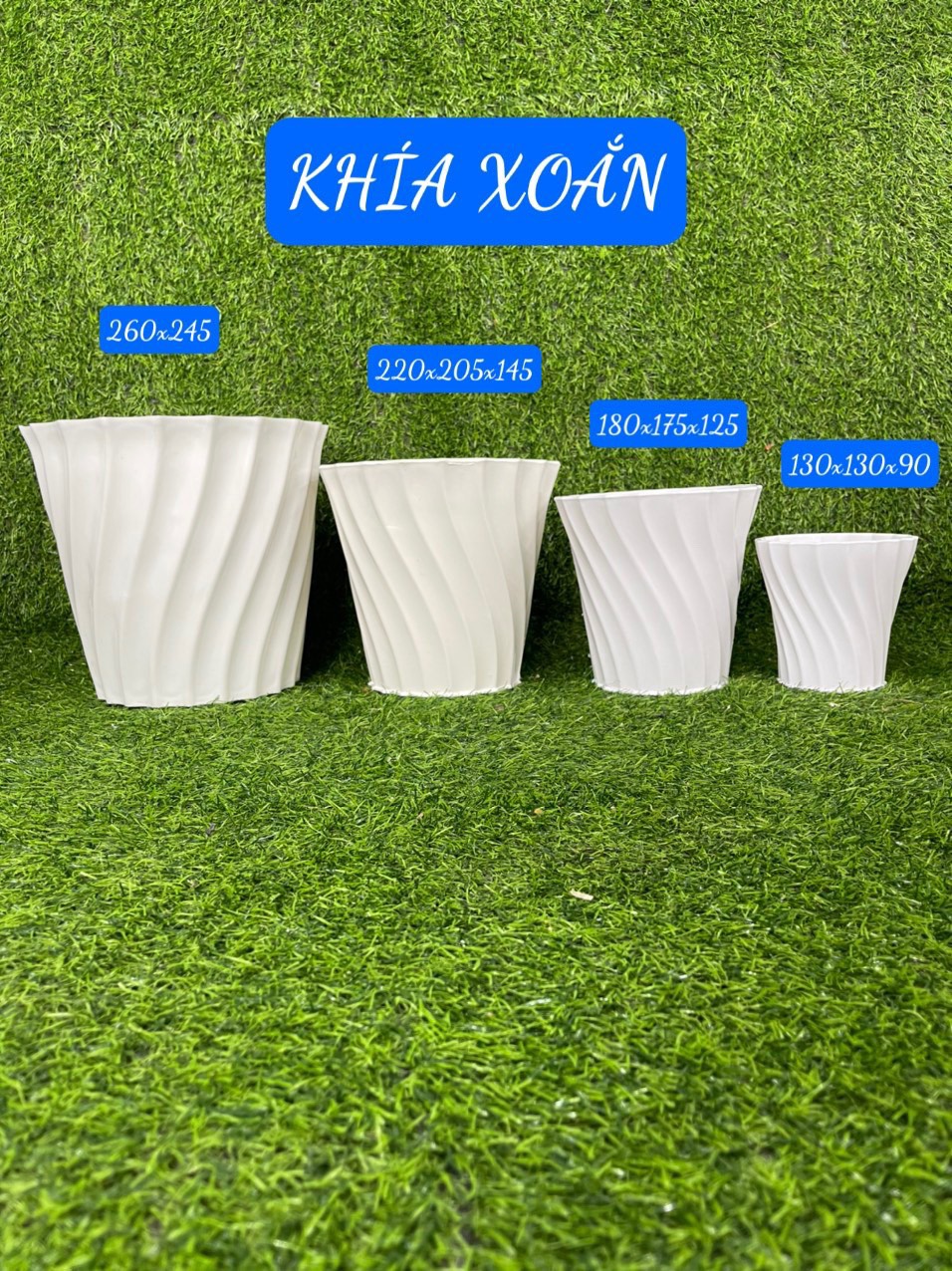 Chậu trồng hoa khía xoắn màu trắng nhựa dày đẹp 18cm x 17.5cm x12.5 cm