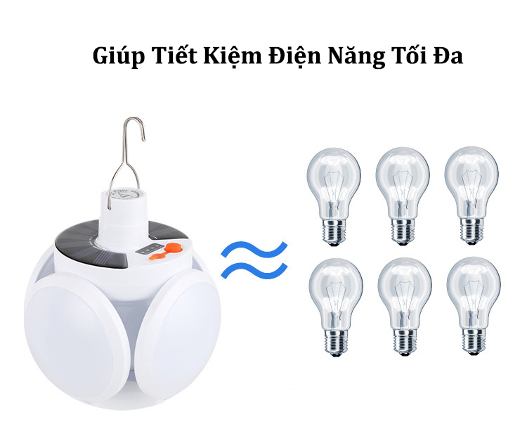 Đèn Tích Điện Năng Lượng Mặt Trời 5 Bóng Led  Tặng 4 Móc Dán Tường 3D