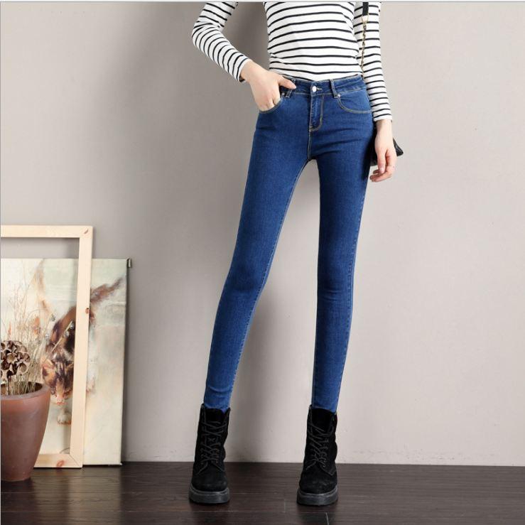 Quần jean nữ ống bótrơn lai thường siêu co giãn