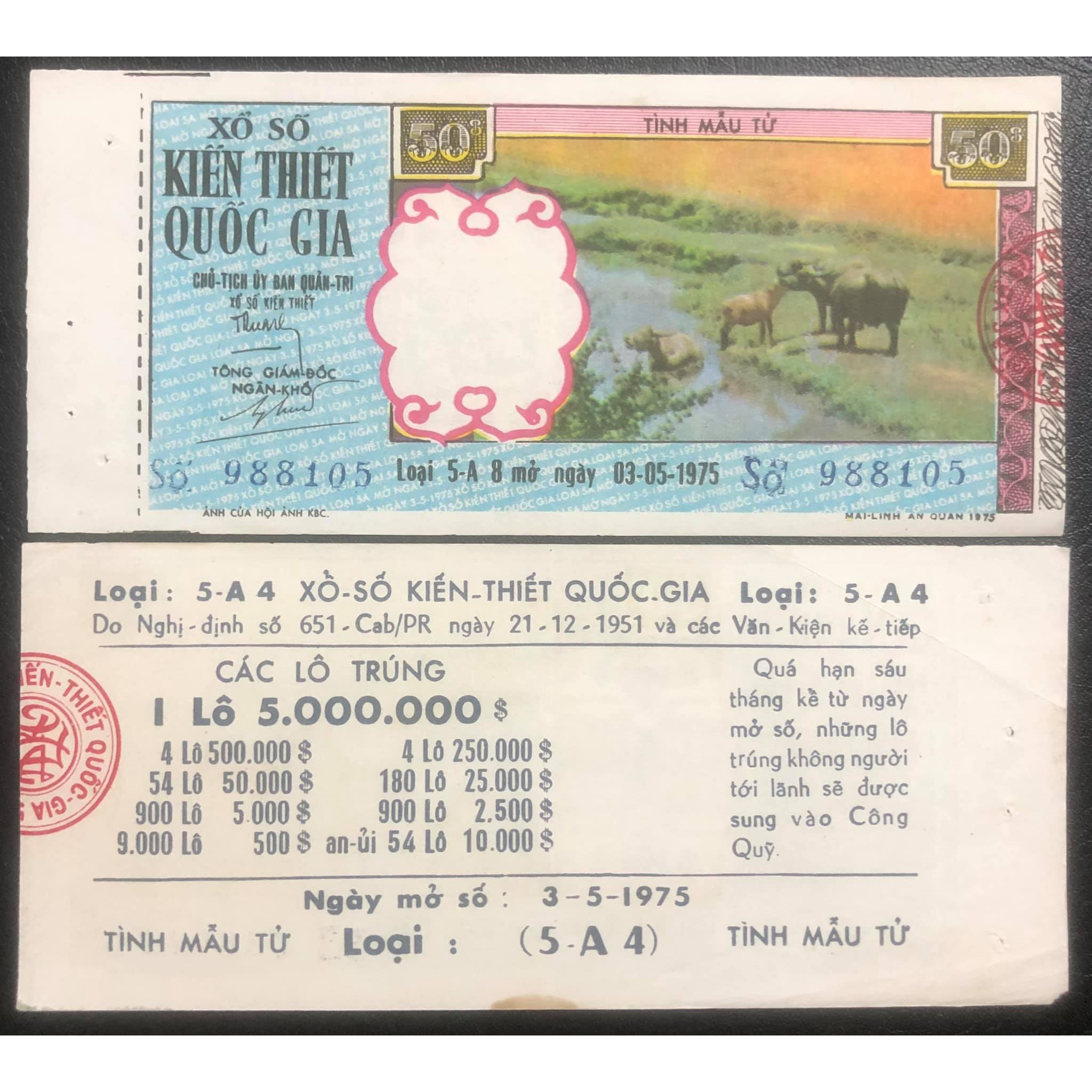 Tờ vé số Việt Nam phát hành sau ngày giải phóng năm 1975, không được sổ