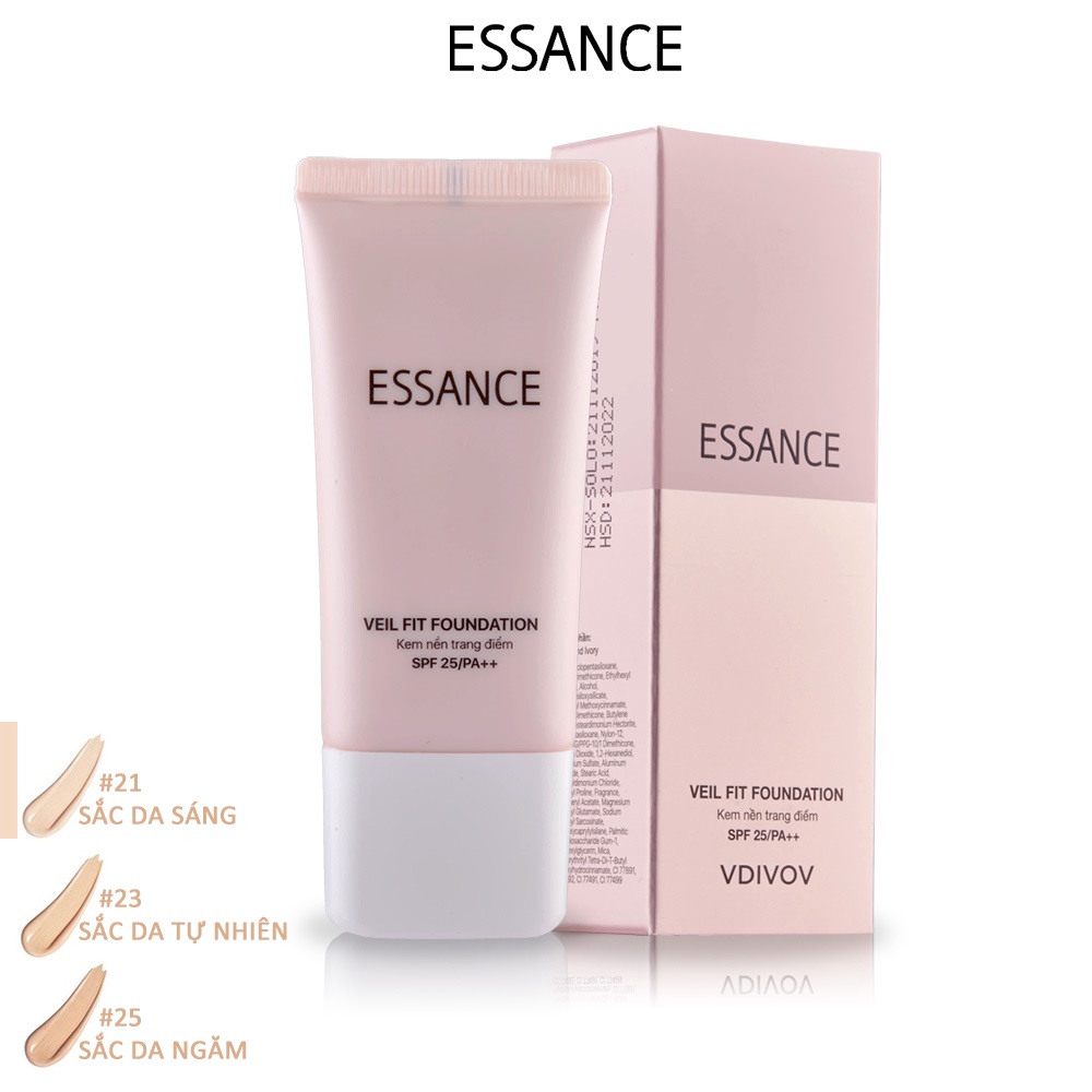 Kem Nền Bền Màu Che Khuyết Điểm Toàn Diện Essance Veil Fit Foundation SPF25 PA++ 30ml #21: Sắc Da Sáng