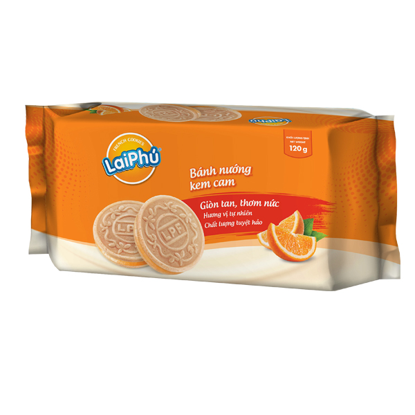 Combo 3 Gói Bánh Cookies Lai Phú Kem Cam 120G