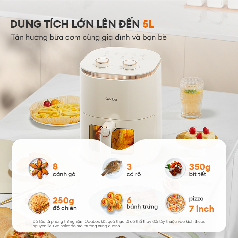 Nồi chiên không dầu 5L Gaabor AF-45M01A mặt kính trong suốt vừa con gà 1.5kg công suất 1350W - Hàng chính hãng