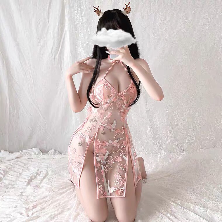 Váy ngủ cosplay sườn xám thêu hoa sexy Q63 - Đồ ngủ sườn xám nữ quyến rũ - Đầm ngủ nữ gợi cảm