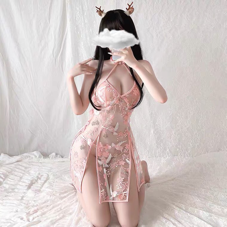 Váy ngủ cosplay sườn xám thêu hoa sexy Q63 - Đồ ngủ sườn xám nữ quyến rũ - Đầm ngủ nữ gợi cảm