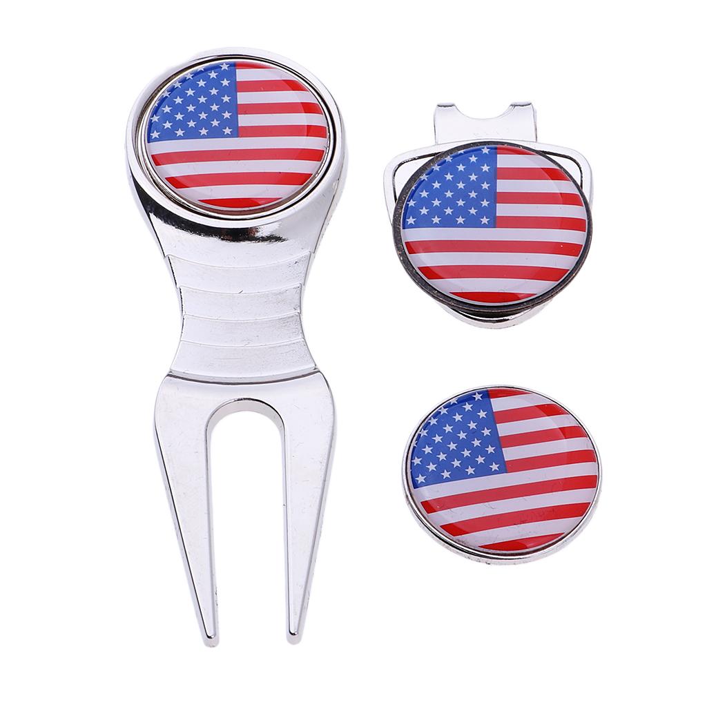 Portable Alloy Golf Divot Repair Switchblade Tool Pitch Groove Cleaner & Golf Club Ball Marker & Hat Clip Golf Training Accessories