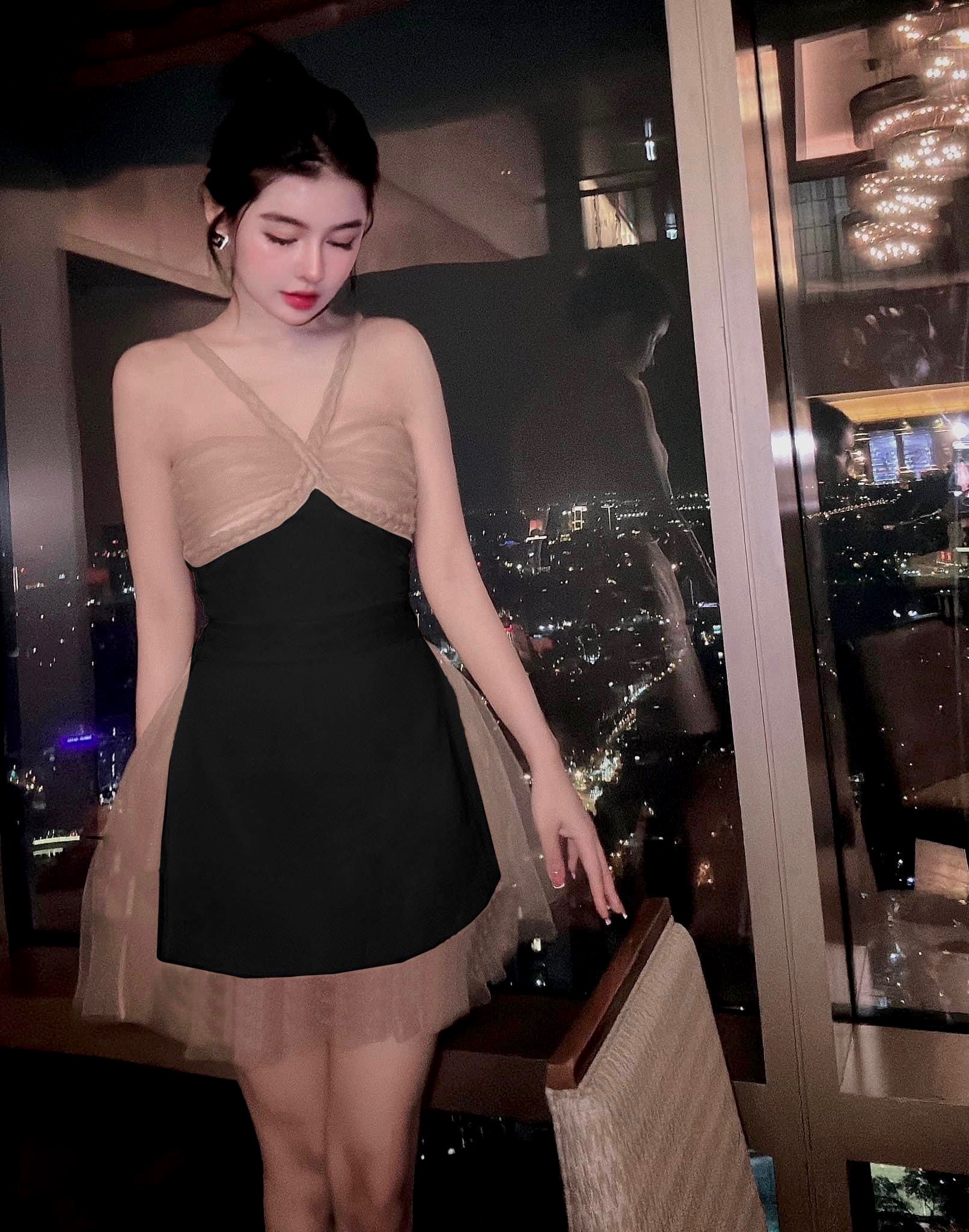Đầm dự tiệc phối lưới dây tiểu thư