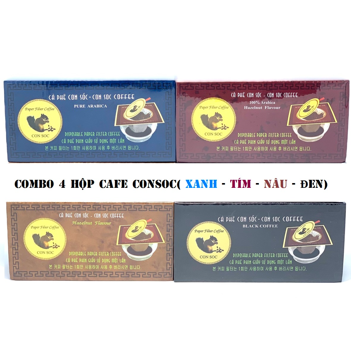 Cà phê phin lọc giấy Con Sóc( Combo 4 loại)