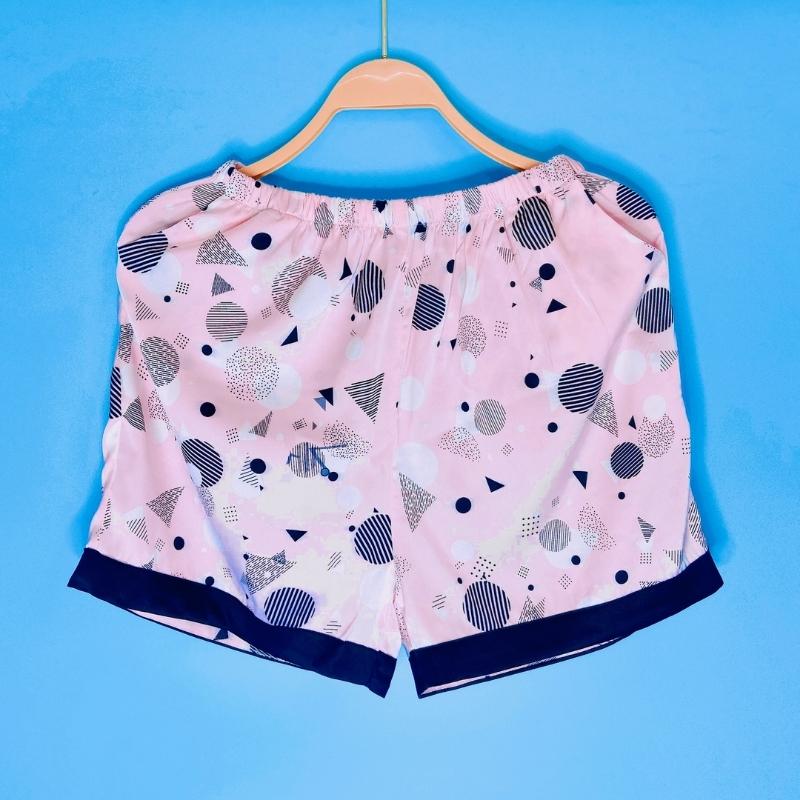 Đồ bộ pijama lụa, đồ mặc nhà nữ Vilady - B137  kiểu đồ bộ ngắn họa tiết hình học siêu dễ thương, chất liêu lụa Pháp ( lụa latin) cao cấp - Màu hồng