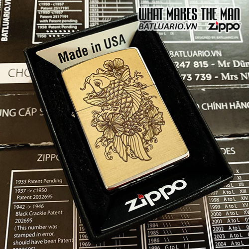 Bật Lửa Zippo 250 Trắng Bóng Khắc Cá Koi Nhật 03 – Zippo 250.Cakoi03