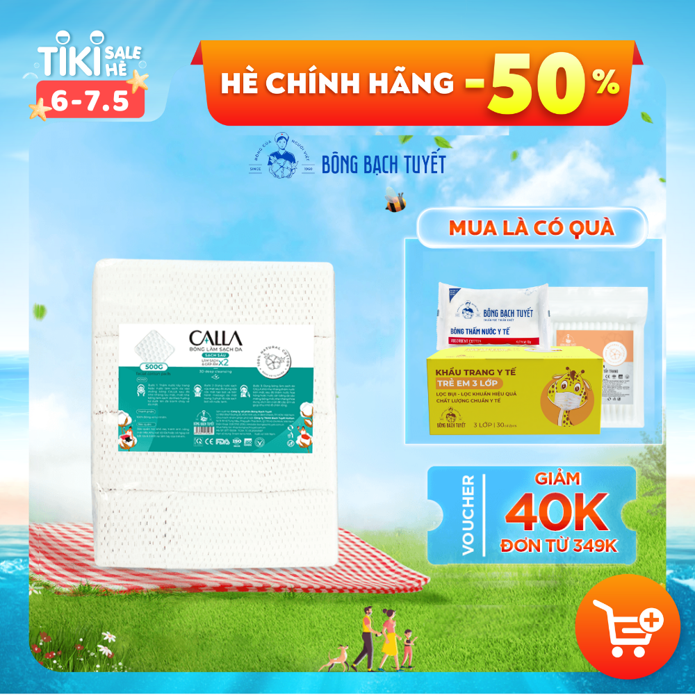 Bông tẩy trang làm sạch da Bông Bạch Tuyết Calla Sạch Sâu 500Gr