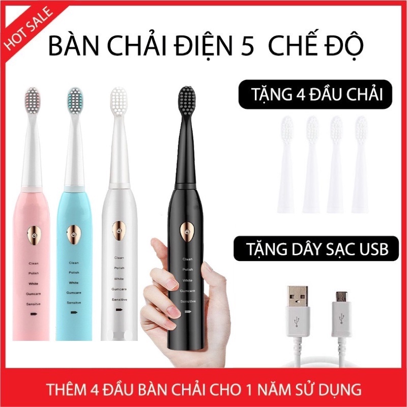 Bàn Chải Đánh Răng Điện PRO - Công Nghệ Sóng Âm, Chải Sạch Mảng Bám mẫu mới sạc điện loại tốt