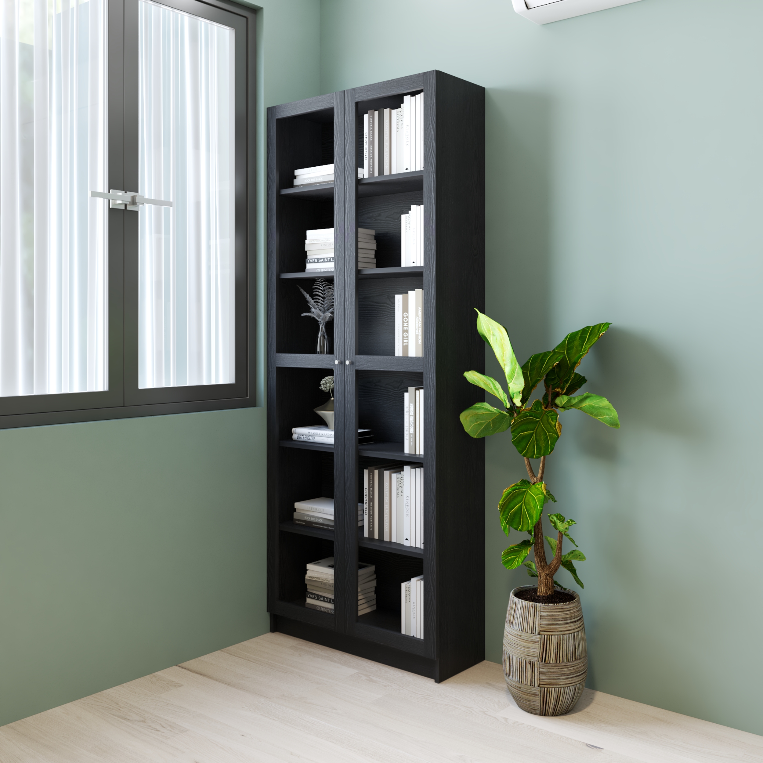 HAPPY FURNITURE , Kệ sách 6 tầng cửa kính - CATY, KSA_074 , 80cm x 30cm x 202cm DxRxC