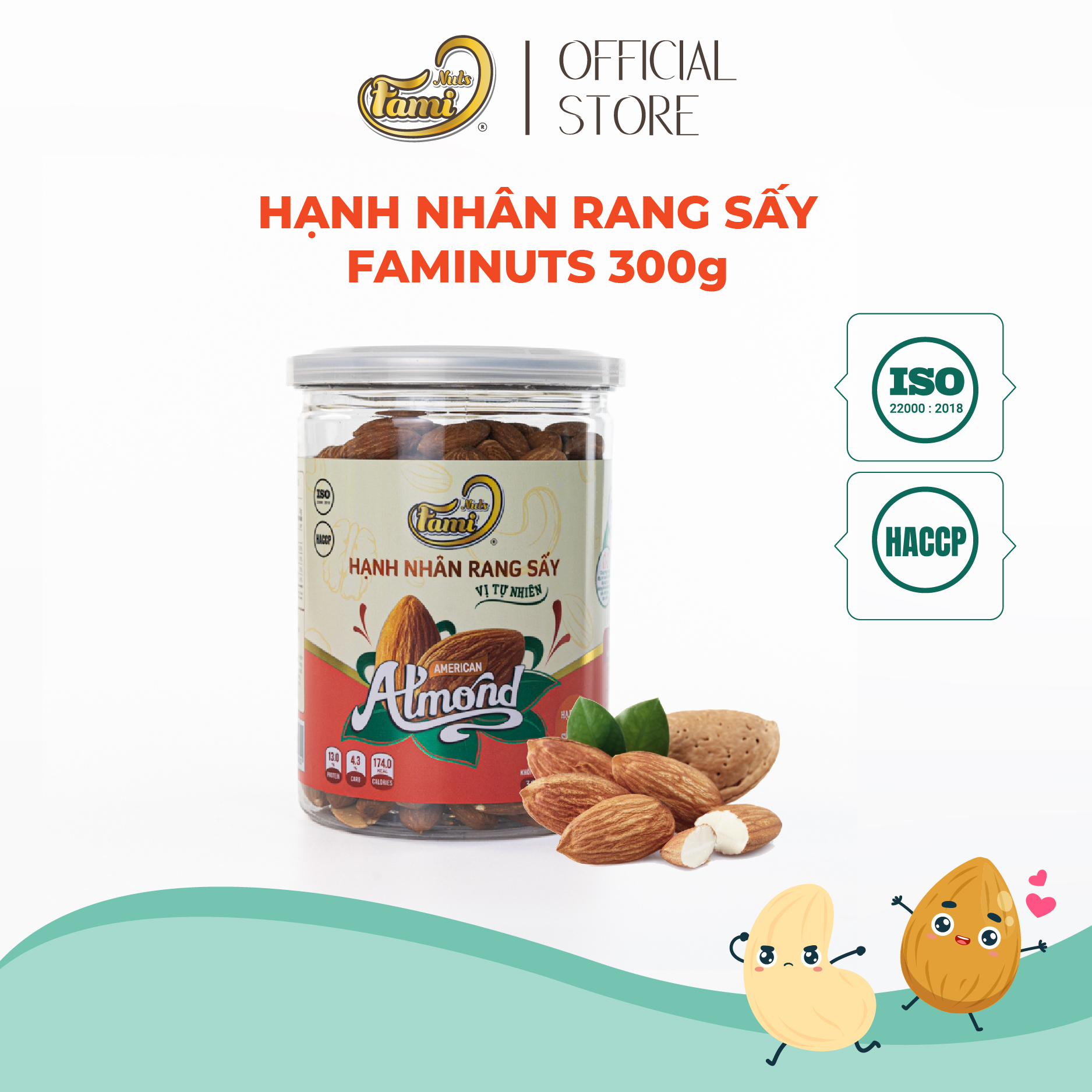 Hạt Hạnh Nhân Rang Sấy Nguyên Vị Fami Nuts Hũ Nắp Nhôm 300g - Hạt Nhập Khẩu