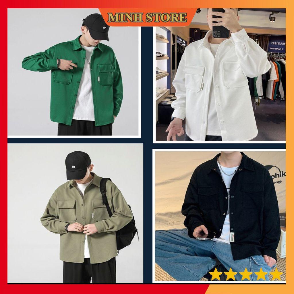 Áo sơ mi nam nữ chất cotton nhung tăm, Áo sơ mi unisex form rộng dài tay khoác ngoài SM03 - MS66