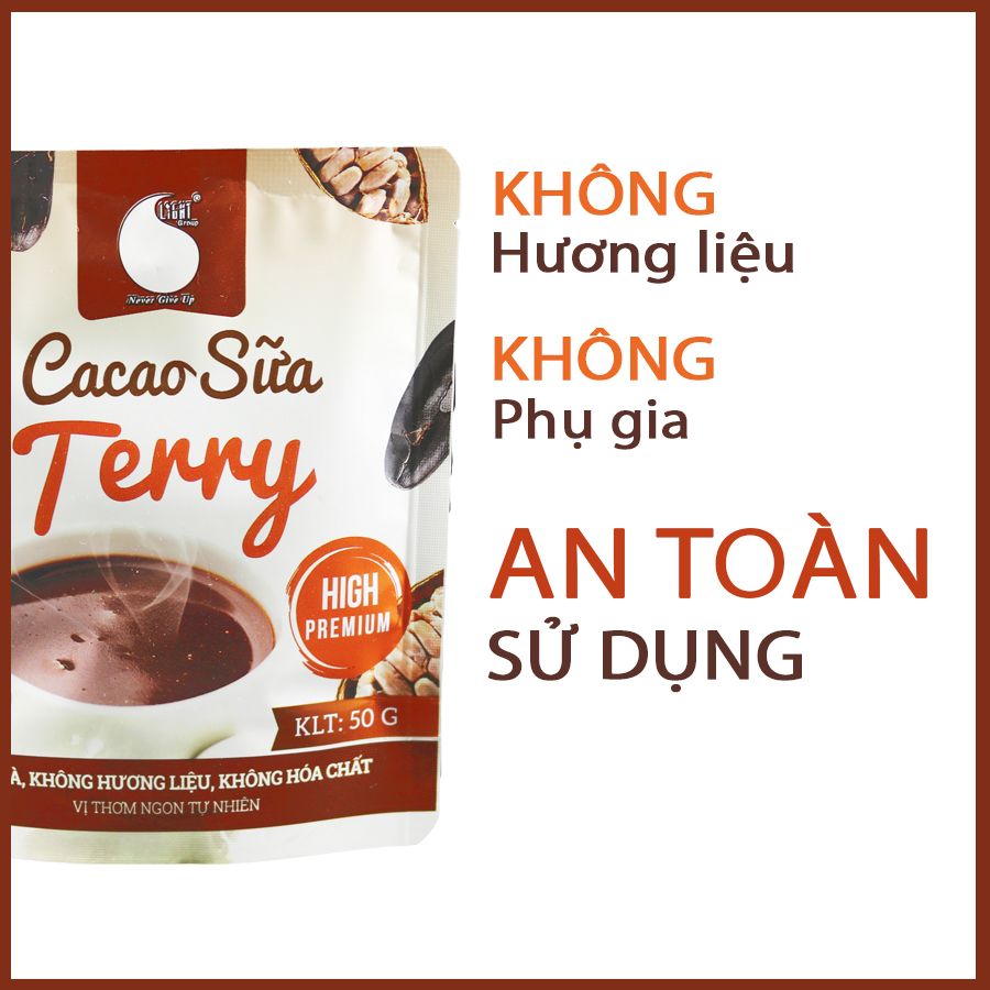 Bột Cacao sữa Terry , thơm ngon , đậm đà , hợp gu người sành cacao , đặc biệt không hương liệu , mùi vị tự nhiên , an toàn sức khỏe , Gói 50G