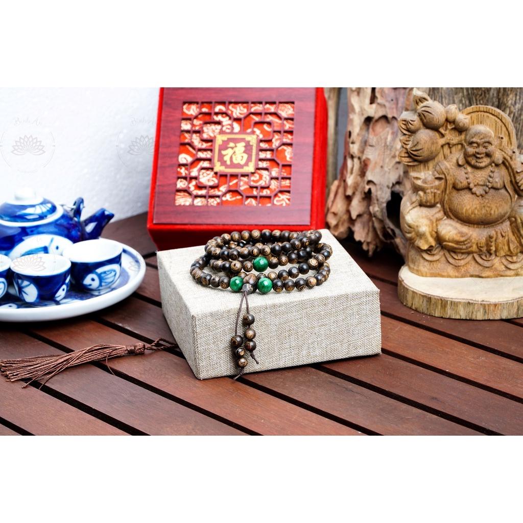 Vòng Tay Trầm Hương 108 Hạt Sánh Chìm Nước mix Charm - Chuỗi Tràng Hạt - Trầm Hương Tự Nhiên.
