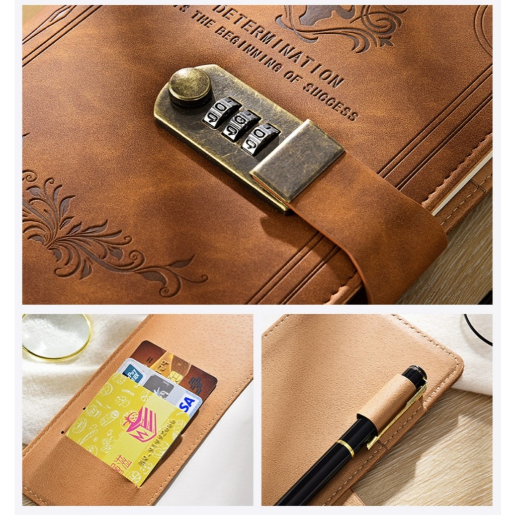 Sổ tay có khoá mật khẩu 200 Trang A5 Retro bìa da PU cao cấp Sách Nhật Ký Văn Phòng Phẩm Notebook